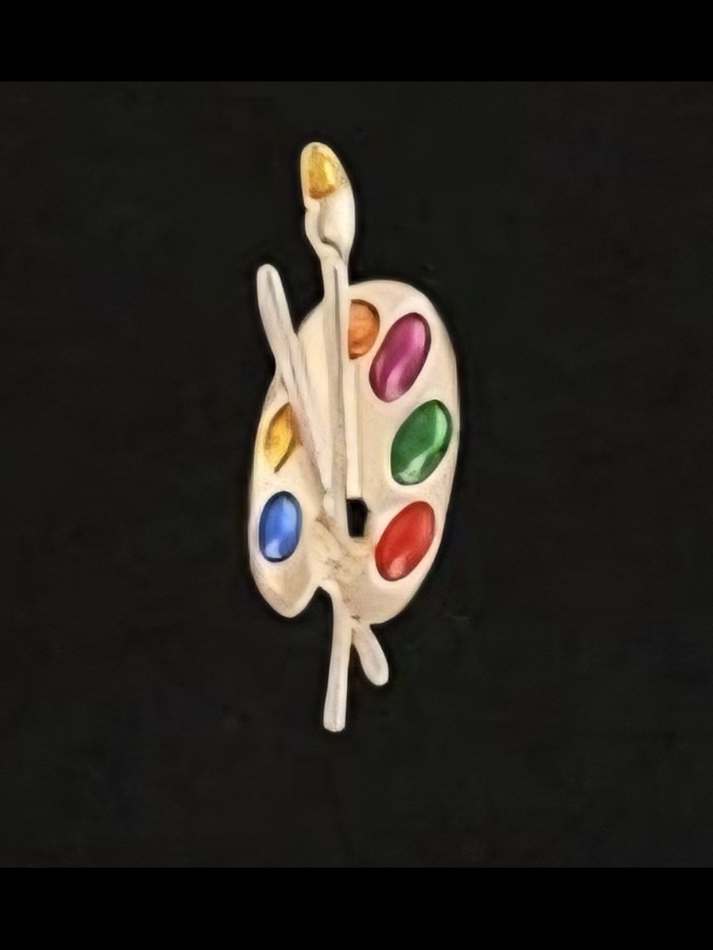 Gold Artist Palette Lapel Pin with Multicolor Rhinestones - Picture 2 of 4